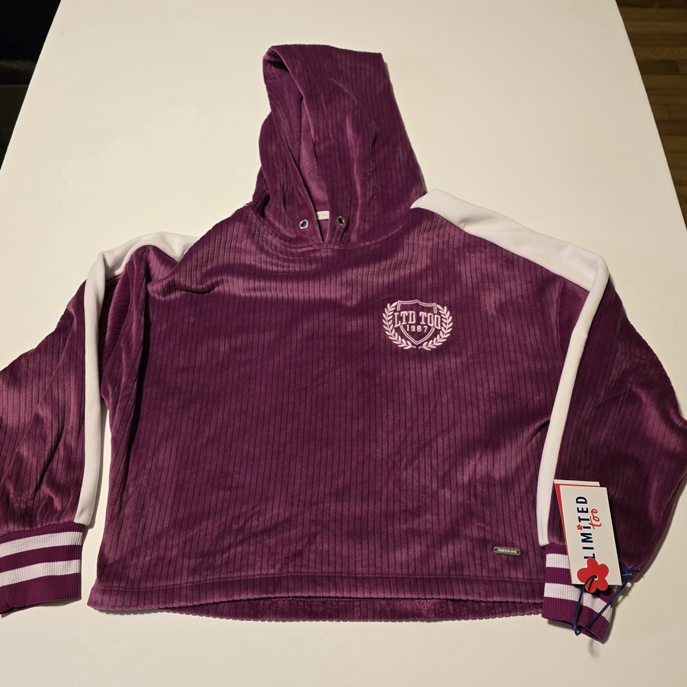 Girls Small (7/8) Limited Too Velour Hooded Sweatshirt Purple